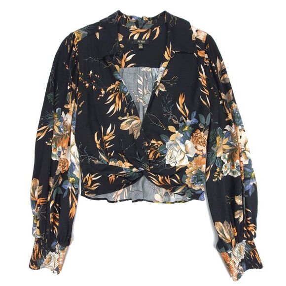 AFRM Tops - AFRM Ethereal Knot Front Smocked Long Sleeve Crop Top Medium Vintage Floral